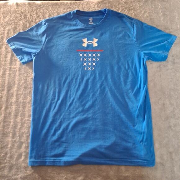 Under Armour T-Shirt Large Blue Loose Graphic Tee Short Sleeve Cotton Blend - Picture 1 of 7